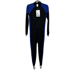 Ivation Mens Lycra Full Body Dive Skin UV Swim Suit Black Blue‎ Size M NWT